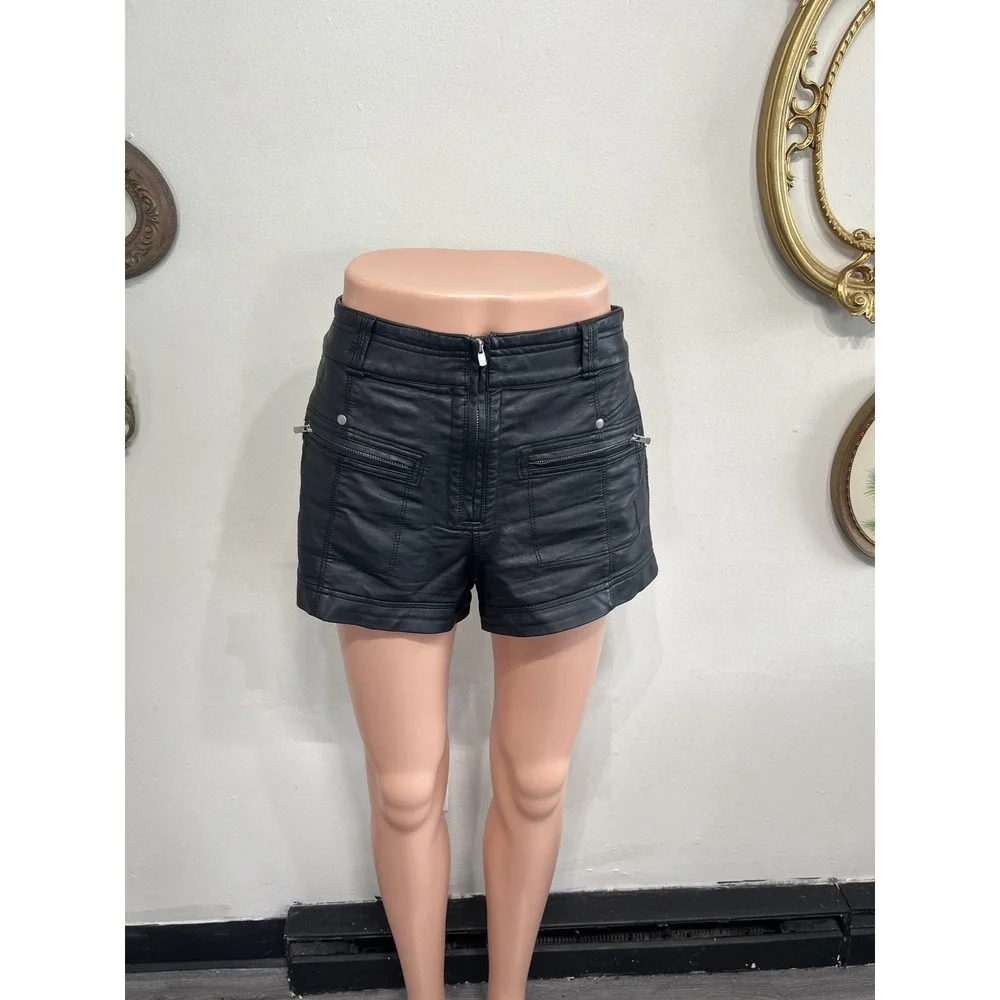 Free People Black Faux Leather Cargo Utility Shorts Size 6